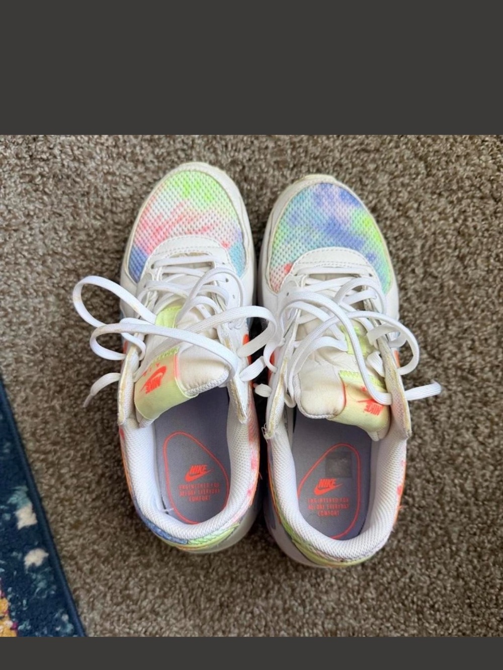Nike Sneakers - White with Neon Orange Swoosh and Pastel Rainbow Accents - Picture 3 of 5